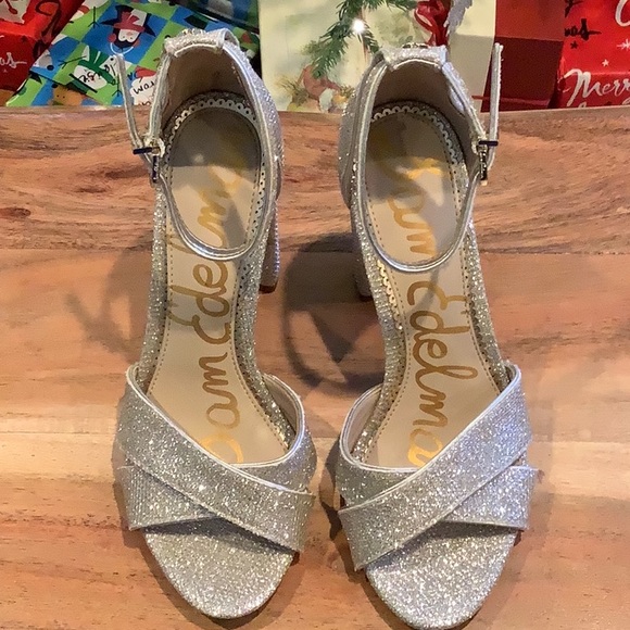 NWT Sam Edelman Yancy Gold Sparkle Block Heel Size 5 - Picture 3 of 7
